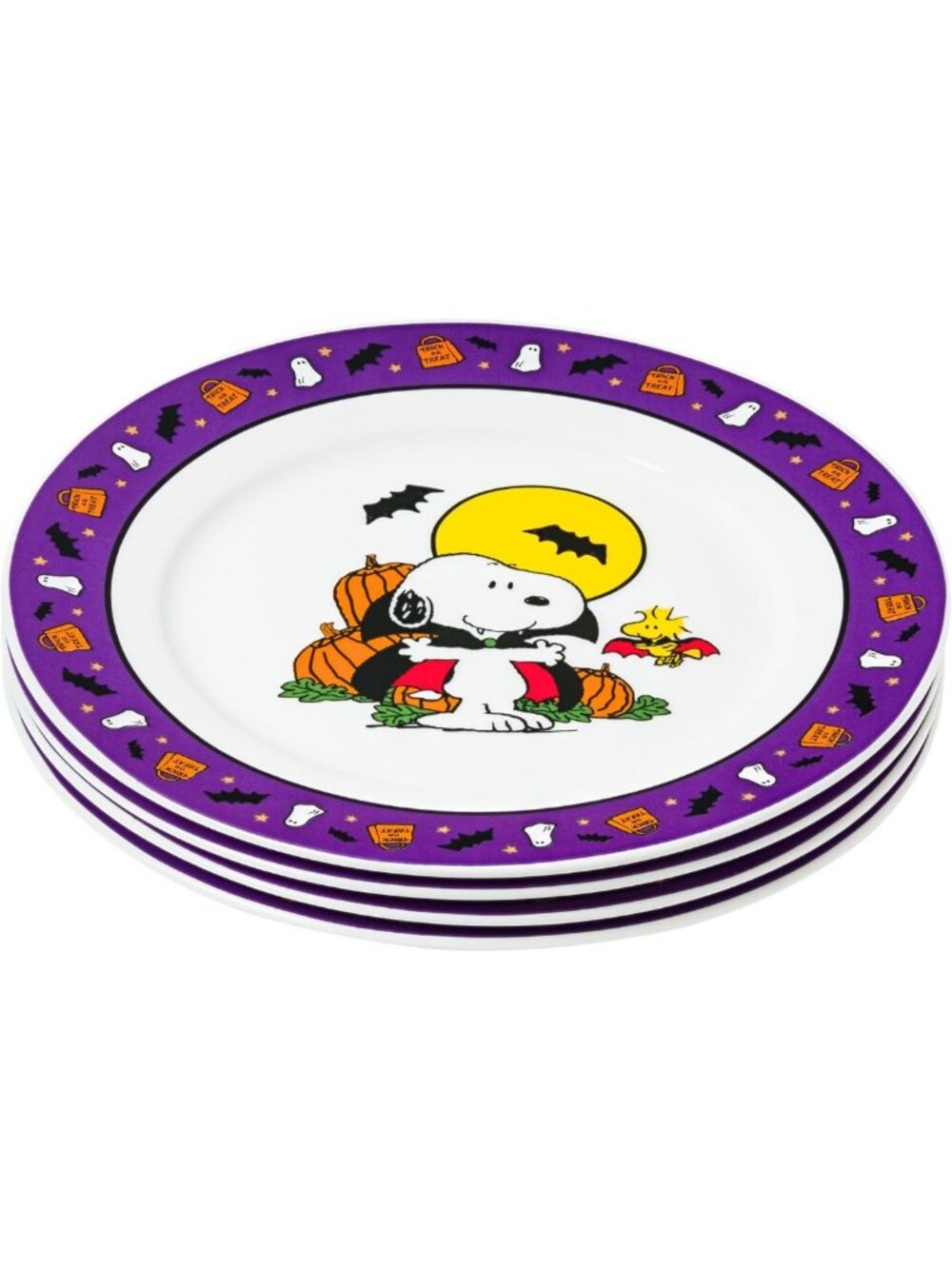 Halloween Ceramic Plate Set - 4 Pack, 8in Peanuts Bats Design, Festive Decor